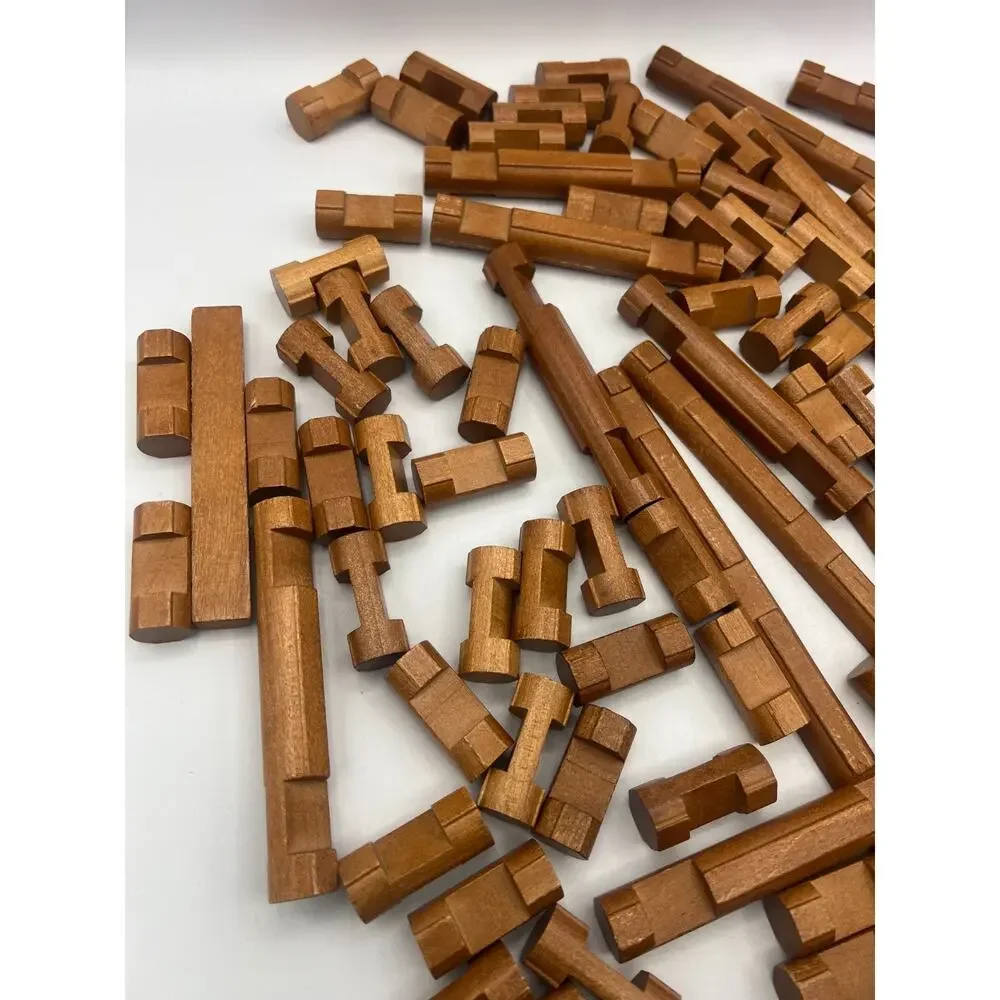 Vintage Lincoln Logs 77 Piece Lot Original Wooden Building Logs Parts + Flag